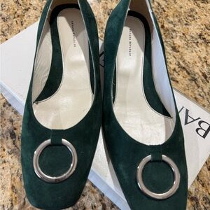Banana Republic Forest Green Suede Loafers with Metallic Ring